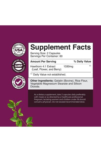 Natures Craft High Strength Hawthorn Berry Capsules with Leaf & Flower Extract - 120 Count