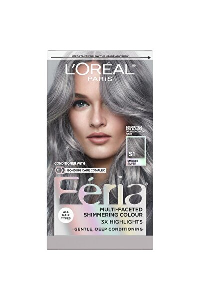 L'Oreal Paris صبغة شعر دائمة لامعة متعددة الأوجه من فيريا، فضي دخاني، عبوة من قطعة واحدة لصبغ الشعر