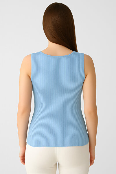 TİSTA Baby Blue Knitwear High Quality Thick Strap Sleeveless Blouse Ribbed Stretchy Soft Thin Square Neck