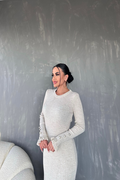 kamacibutik guler rotund Rochie tricotată cu mâneci detaliate