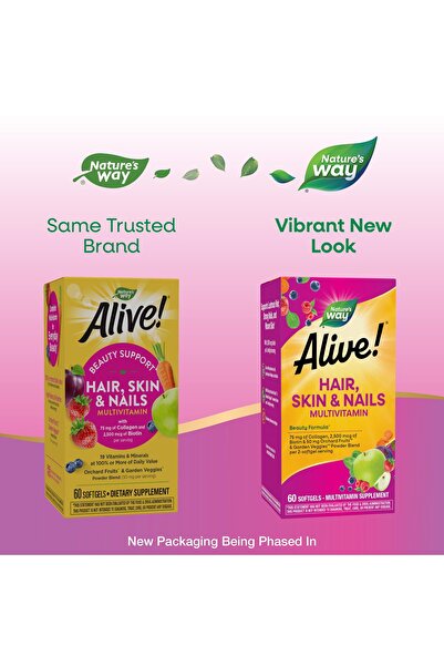 Nature's Way Alive! Hair, Skin & Nails Multivitamin with Biotin and Collagen, 60 Softgels