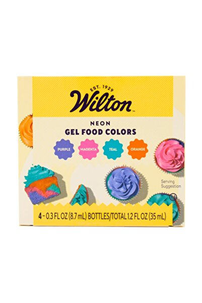 wilton مجموعة ألوان الطعام جل نيون - أرجواني، برتقالي، أزرق مخضر، بنفسجي، 4 أ...