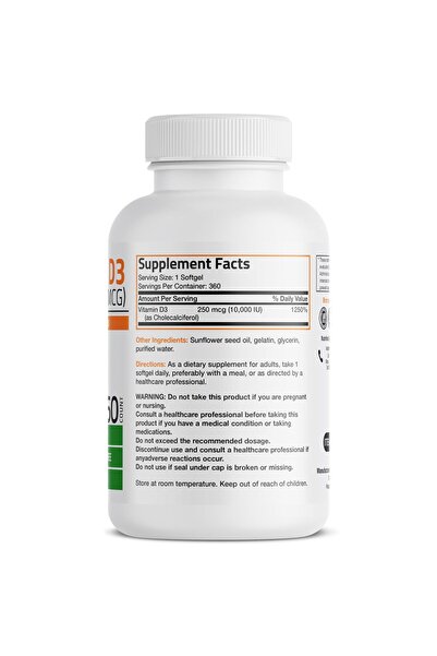 Bronson Vitamin D3 10,000 IU - Supports Immune System, Bones & Muscles - 360 Softgels