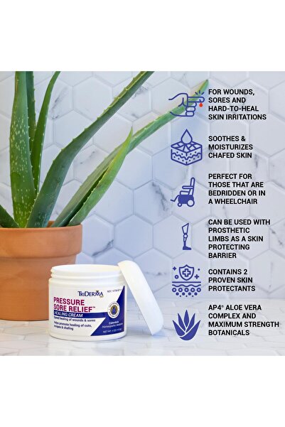 Triderma MD Pressure Sore Relief Healing Cream with Calendula & AP4 Aloe, 4 oz