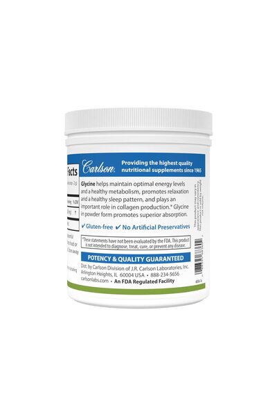 Carlson Glycine Powder 2000 mg, Amino Acid Supplement for Energy and Muscle Support, 3.53 oz (100 g)