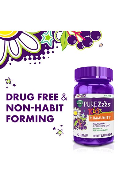 Zzzquil VICKS PURE Zzzs Kidz + Immunity Kids Melatonin Gummy, Berry, 60ct