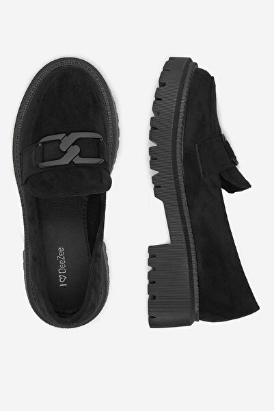 DeeZee Γυναικεία Loafers με εφαρμογή χαμηλής μαύρης χοντρής σόλας 36