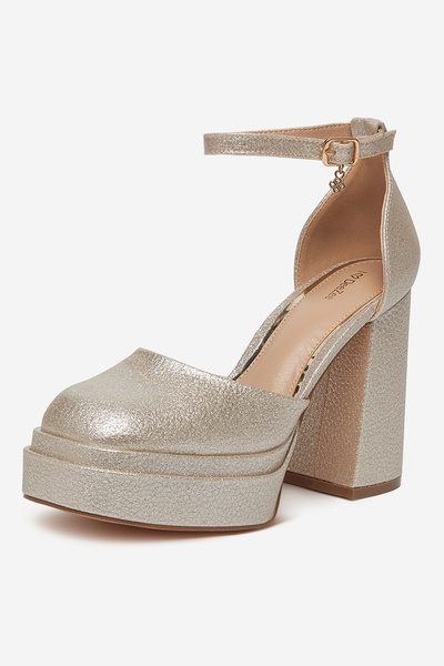 DeeZee Γυναικείες Γόβες on the block low gold block με πλατφόρμα 38