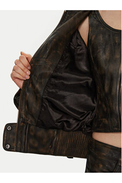 Gestuz Γυναικείο Δερμάτινο Μπουφάν 10909473 Καφέ