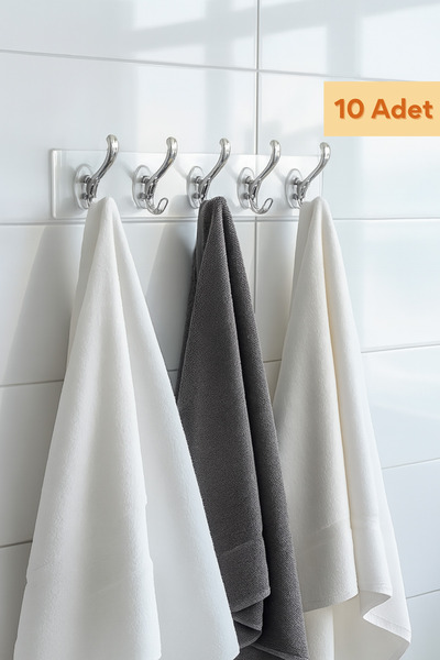 TAYEM 10 Adet Kendinden Yapışkanlı Güçlü Şeffaf 5'li Askılık - Kapı Arkası Mu...