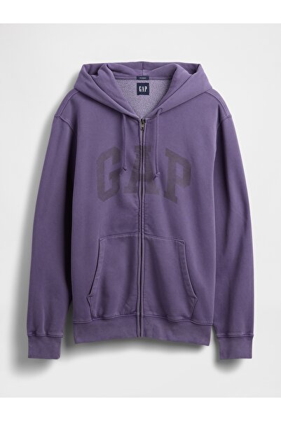 GAP Erkek Mor VintageSoft Arch Logo Tam Fermuarlı Sweatshirt