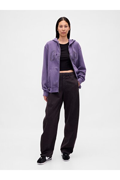 GAP Erkek Mor VintageSoft Arch Logo Tam Fermuarlı Sweatshirt