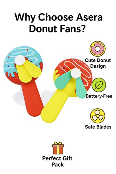 GENERAL Donut Design Toy Fan for Kids Press Operated Birthday Gift Battery-Free (2 Donut Shaped)