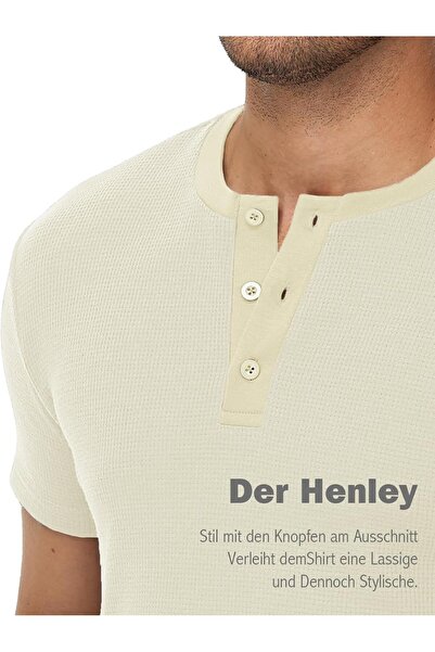 HMIYA Men's T-Shirt with Henley Shirt Collar Made of Waffle Pique