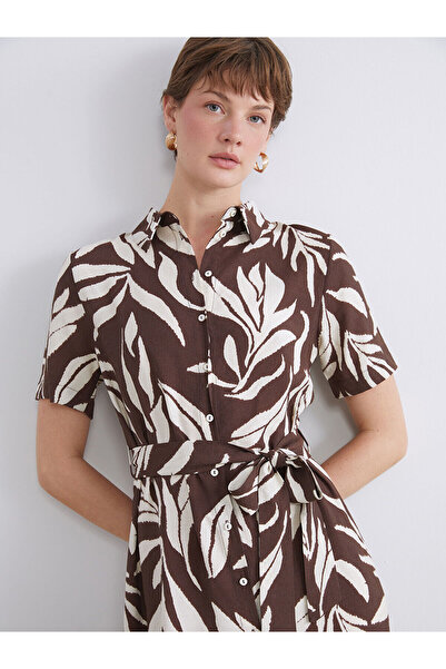 LC Waikiki Nevavm Patterned Belted Shirt Dress with a Difference