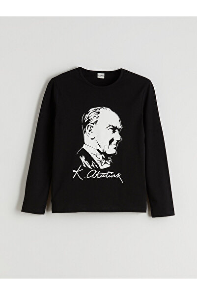 LC Waikiki Peak Yeni Sezon Bisiklet Yaka Atatürk Baskılı Kız Çocuk Tişört