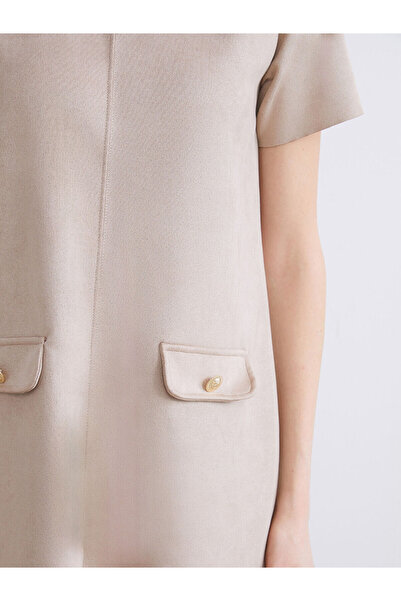 LC Waikiki Peak Yeni Sezon Bisiklet Yaka Süet Mini Elbise