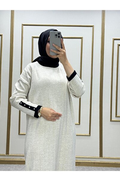 NİLNUR MODA TAŞ DETAY TRİKO UZUN ELBİSE