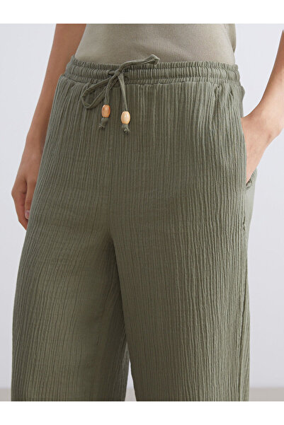 LC Waikiki Peak New Season Plus Size Elastic Waist Textured Muslin Women's Trousers