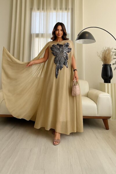 Generic فستان انيق طويل بلون بيج هادئ