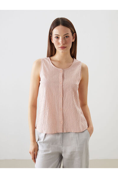 LC Waikiki Özmarka Νέα Σεζόν Μπλούζα Ποπλίνα με Ριγέ Λαιμόκοψη