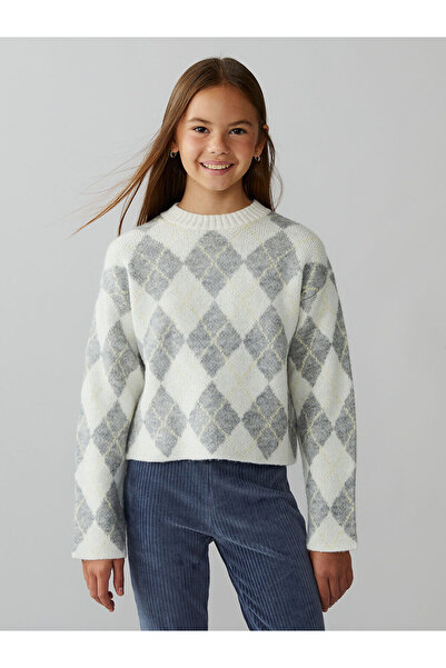 LC Waikiki Gri Bisiklet Yaka Kız Çocuk Triko Kazak