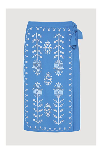 LC Waikiki Спідниця середньої довжини з вишитим тюльпаном, синя