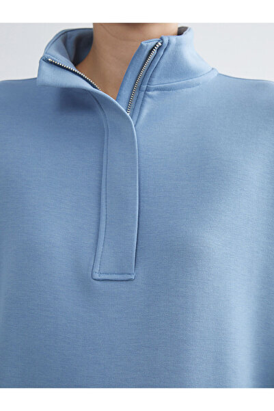 LC Waikiki Mavi Dik Yaka Kadın Sweatshirt Tunik