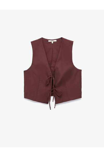 Koton Modal Fabric Bow Front Tie Detailed Crop Vest