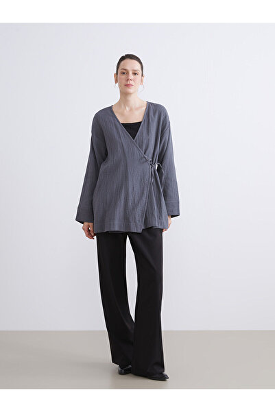 LC Waikiki Peak New Season Double Breasted Collar Textured Women's Kimono