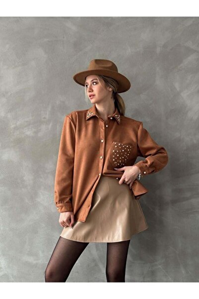 VELZANA Suede Tan Pocket Stone Shirt