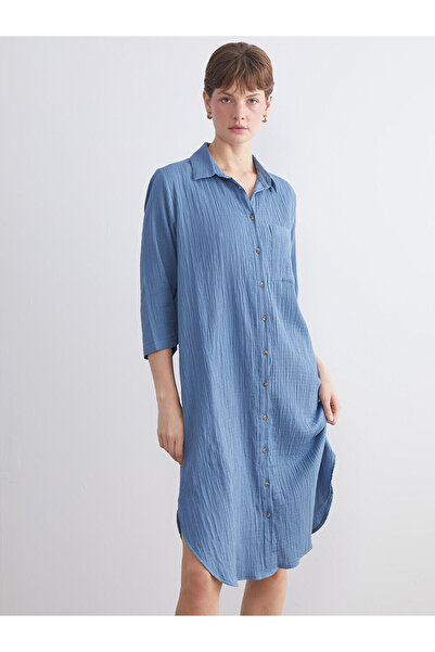 LC Waikiki Nevavm Textured Muslin Shirt Dress with a Difference