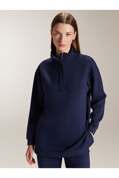 LC Waikiki Navy Blue Stand Collar Women's Sweatshirt Tunic