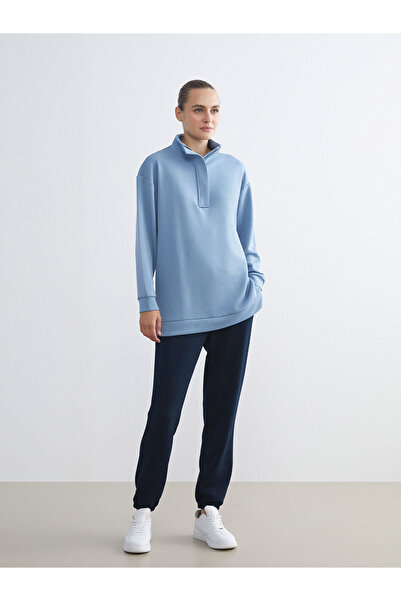 LC Waikiki Mavi Dik Yaka Kadın Sweatshirt Tunik