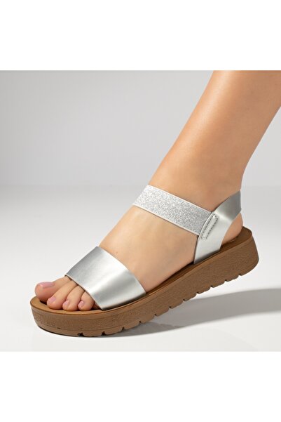 BMoD Sandale argintii pentru femei cu bareta elastică MOD13388
