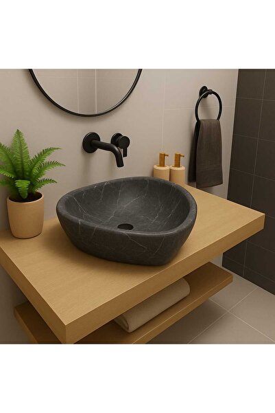 Taş Atölyesi Mermer Desenli Tezgah Üstü Üçgen Taş Lavabo