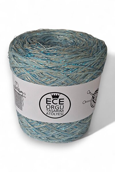 Ece Örgü Tasarım Atölyesi 2 kat açık mavi shetland ile 1 kat mavi ve 1 kat ten rengi gümüş viskon sim karışımı örgü ipi