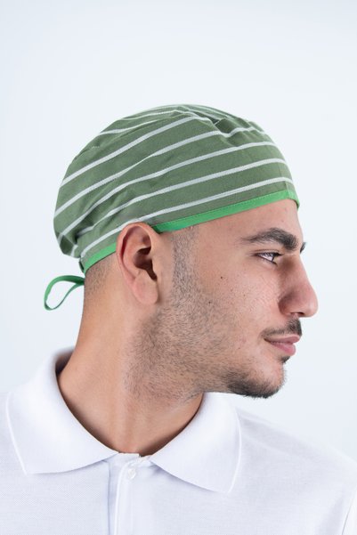 Das Uniform قبعة الشيف بون كيب للطهاة، قبعة الشيف ذات النمط الخطوي باللون الكاكي