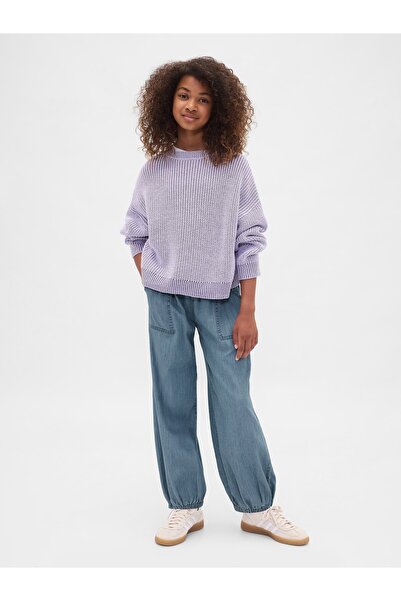 GAP Kız Çocuk Mavi High Rise Denim Baggy Jogger Pantolon