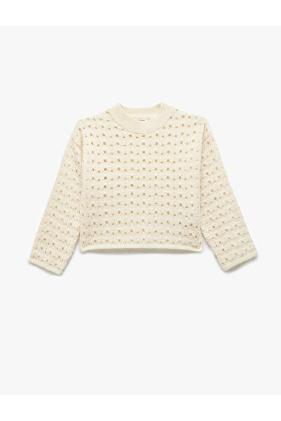 Koton Stand Collar Long Sleeve Openwork Knitwear Sweater