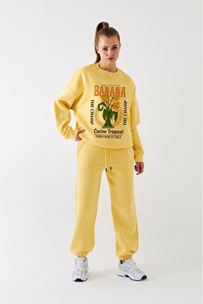 The Champ Clothing Γυναικείο φούτερ Oversize με στάμπα μπανάνας Tropical Yellow – Crew Neck, 3 Thread Fleece