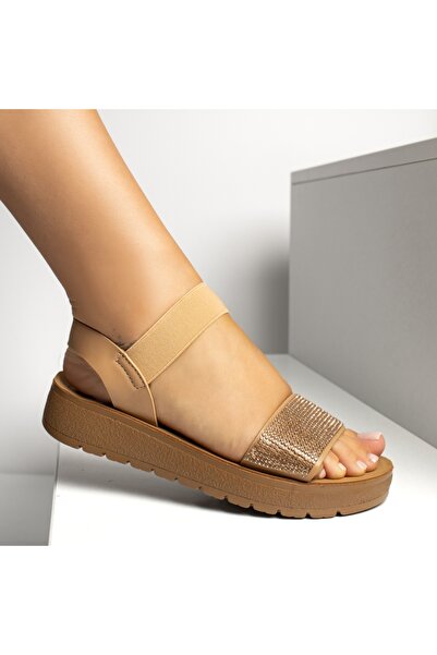 BMoD Sandale de damă maro cu talpă groasă și aplicații cu pietre MOD13384