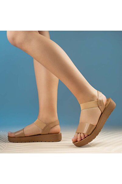 Modlet.ro Women's beige sandals with elastic strap MOD13388