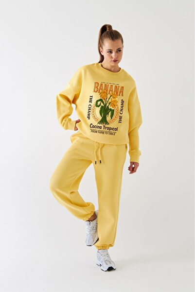 The Champ Clothing Γυναικείο φούτερ Oversize με στάμπα μπανάνας Tropical Yellow – Crew Neck, 3 Thread Fleece