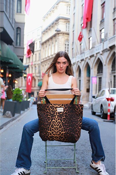 froppybags Leoparlı İç Astarlı Bez Çanta