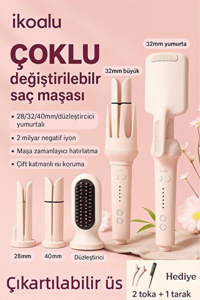 AboutThePerfect Pembe 5'li Çok Fonksiyonlu Otomatik Saç Maşası, Negatif İyonl...