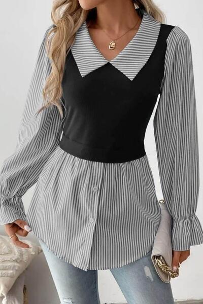 Mossta Οθωμανική μπλούζα με γιακά και κουμπιά μπροστά - Μαύρη