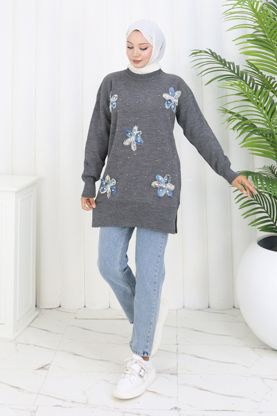 benguen Floral Knitwear Tunic S3010 Anthracite