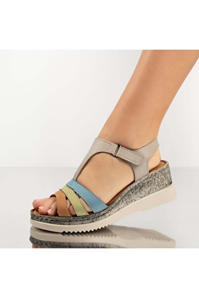 BMoD Sandale bej din piele pentru femei cu platformă și baretă MOD13631