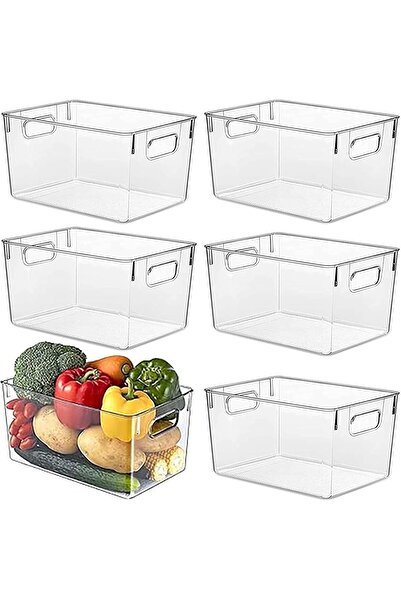 Eworld Clear Plastic Storage Bins – BPA-Free Stackable Pantry & Fridge Organizers with Handles,6Pcs